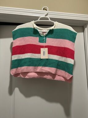 Striped Knit Cropped Vest in Green, Pink & Red